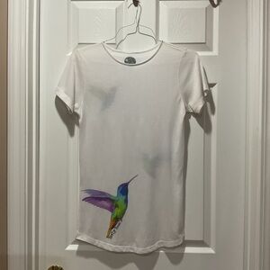 Long White Hummingbird Graphic Tee with side slits or swim coverup